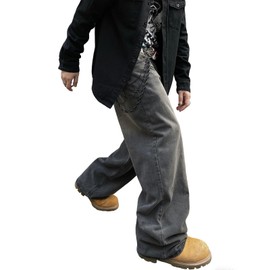Men's Baggy Jeans Y2K Streetwear Empyre Pants Wide Leg Hip Hop Extra Loose Fit Skater Denim Long Casual Trousers(Black Gray-L)