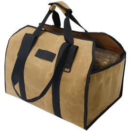 Lveal Firewood Log Carrier Bag, Waxed Canvas Log Tote Bag Wood Carrying Bag Large Fireplace Log Holders Wood Carriers, Heavy Duty Fireplace Wood Stove Accessories Storage Bag with Handles (Brown)