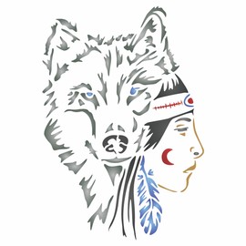 Wolf Girl Stencil, 8.5 x 13 inch - Native American Protectors of Souls Spirit Guide