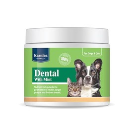 KARNLEA Dental with Mint Plaque Off for Dogs & Cats | 100% Natural Dental Powder to Gently Remove Tartar & Plaque and Prevent Bad Breath | Seaweed & Peppermint Blend | Skin & Coat Boost (3 x 200g)