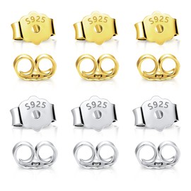 ASH'S CHOICE 12PCS 925 Sterling Silver Earring Backs Replacements for Posts 6Pairs Gold Earring Backings Secure for Studs Hypoallergenic Safety Locking Butterfly Ear Ring Stoppers