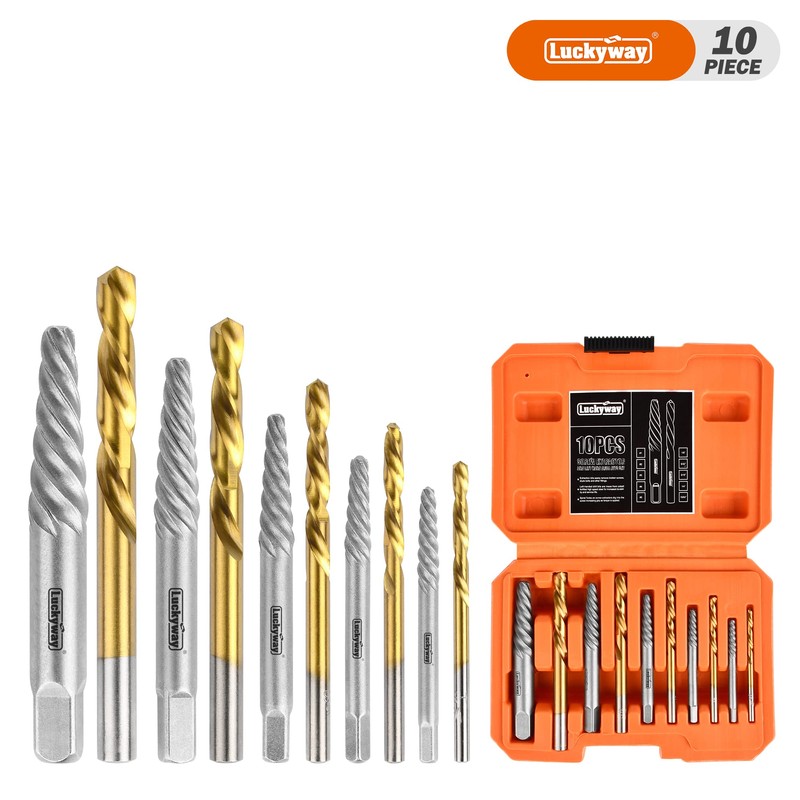 Luckyway 10-Piece Screw Extractor and Left Hand Drill Bit Set,