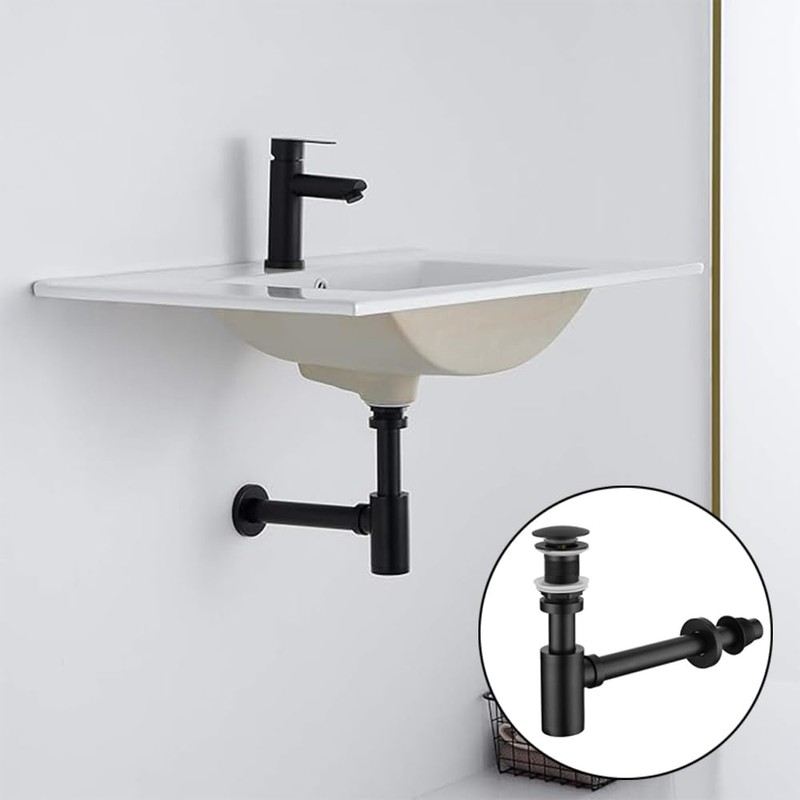 Silver, Solid Brass Bathroom Sink Drain Kit, Adjustable Bottle Trap,