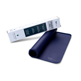 Pet Junkie Silicone Dog Mat for Water Bowl and Food Dish, Pet Mat for Floors, Waterproof Dog Food Tray (Dark Blue)