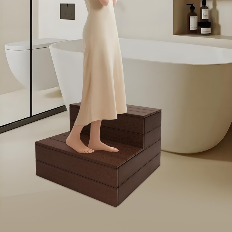2-Step Hot Tub Stairs, 25 Inch Wood Bathtub Steps, Modern