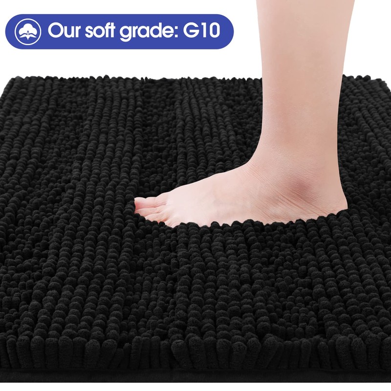 ACCUMTEK Striped Black Bathroom Rug Set 3 Pieces Ultra Soft,