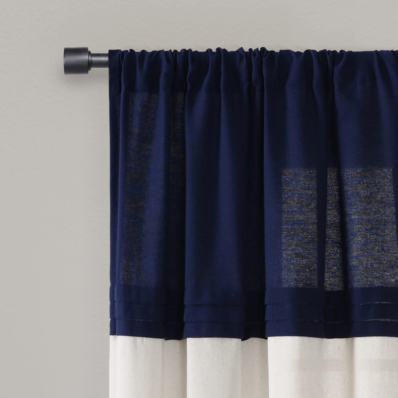 Lush Decor Farmhouse Faux Linen Colorblock Pleated Window Curtain Panel