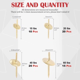 Hilitchi 10-60lbs Assorted Quick Easy Wall Nails Hooks Hangers for Hanging Photo Picture Frame Plaster Picture Hanging Kit on Wooden Drywall for Picture Mirror, Jewel and More (Pack of 65)