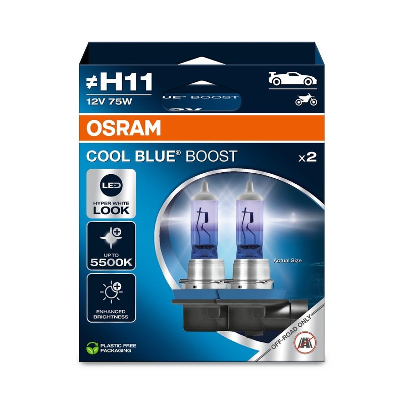 OSRAM COOL BLUE® BOOST, H11, halogen headlight lamps, up to