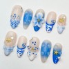 Blue French Press on Nails Medium Almond Handmade Nails with