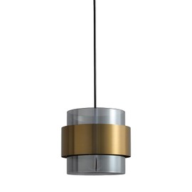 MINS Familio Modern Decor Adjustable Pendant Lamp Island, Cylinder Glass Shade Gold Ring 1-Light Indoor Ceiling Hanging Light for Dining Room Shop Restaurant (Smoke Grey, Cord Hang, 2-Pack)