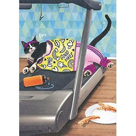 Designer Greetings Cat in Exercise Clothes Lying on Treadmill Funny/Humorous Birthday Card