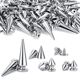 OIIKI 500PCS Silver ABS Bullet Spike Cone Studs, Assorted Sizes Screwback Rivets Cone Spike Studs Beads, Flat Back Punk Spikes DIY Crafts Decoration for Clothing Leather Belt Bag Shoes Jewelry Trims