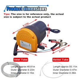 Oil Change Pump Extractor, 12V 60W Fluid Transfer Pump, Oil/Diesel Pump Extractor with Hose, Scavenge Suction Transfer Pump Changer for Car, Truck, Boat, Motorcycle, RV, ATV (Yellow)
