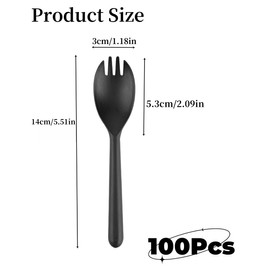 Luvilly 100Pcs Disposable Plastic Sporks 2 in 1 Forks and Spoons Individually Wrappe For School Lunch Party Bulk Picnic Wedding Birthday Holiday Family Gathering Restaurants Parties(Black)