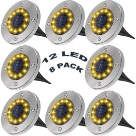 GEILIENERGY Solar Ground Lights - 12 LED Solar Garden Lights Outdoor Waterproof Bright in-Ground Lights for Lawn Pathway Yard Driveway (8 Packs)