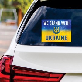 We Stand with Ukraine Sticker Vinyl Decal, Stand with Volodymyr Zelensky Sticker, Support Ukraine, Ukrainian Flag Bumper Sticker, VP14899-6" x 4.5"