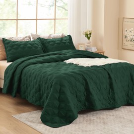 Litanika Queen Quilt Bedding Set, Emerald Green Summer Lightweight Soft Comforter Bedspreads & Coverlets, Boho Farmhouse Bedding Cover Bed Decor All Season, 3 Pieces (1 Quilt, 2 Pillowcases)