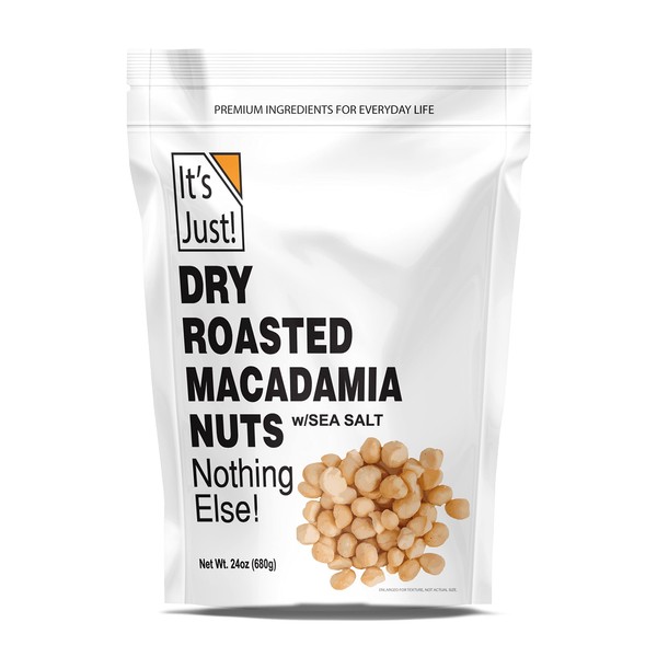It's Just - Macadamia Nuts (1.5lbs), Small Batch Dry Roasted in USA, Lightly Salted, Keto Friendly, Resealable Bag, 24oz