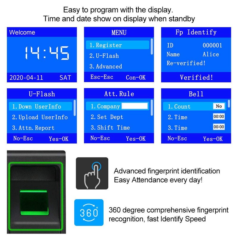 LIBO Intelligent Biometric Fingerprint Time Attendance Machine Time Clock Recorder