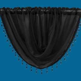 Plain Beaded Voile Swags Net Curtains Voile Swag Valance Pelmet (Black)