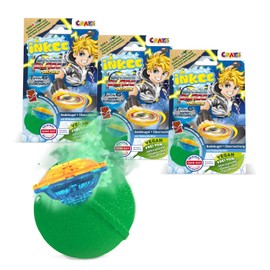 INKEE Surprise Blade Kampfkreisel - 3x Badebomben Kinder mit Überraschung - 3 von 6 BLADE mini Kreiseln - Badekugeln 3x 100g mit Schokolade-Duft und Kakaobutter, Grün oder Rot