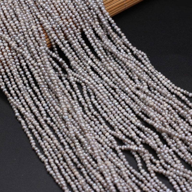 Natural Mini Pearl Beads Irregular Rice Shape Dyed Grey Freshwater