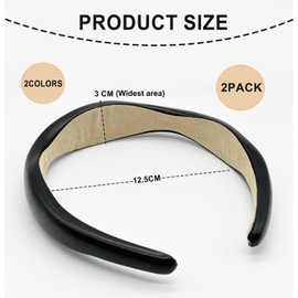 Guiguishiny 3cm Leder Hartes Stirnband Breites PU Gepolstertes Stirnband Retro Style Haarband Mode Bequeme Stirnbänder für Frauen und Mädchen (Schwarz+Grün, ONE SIZE)