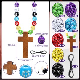 Kathfly 277 Pcs Wooden Cross Necklace Crafts Sunday School Crafts Kit DIY Christian Catholic Rosary Cross Pendant Religious Charms with Colorful Beads for VBS Church Men Women