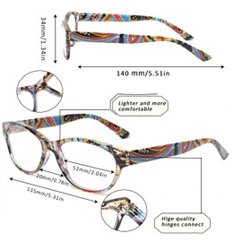 SIGVAN Ladies Cat Eye Reading Glasses 5 Pairs Blue Light Blocking Spring Hinge Fashion Pattern Print Readers for Women (colorful 3, 0.75, x)