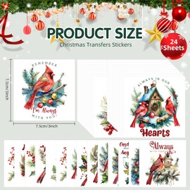 ZMRU 24 Sheets Vintage Christmas Rub On Transfers for Crafts, Rub On Transfers Christmas for Wood，Furniture Decals, Glass, Porcelain, Leather, Canvas, Fabric Projects,3 * 3inch(Cardinal Christmas)