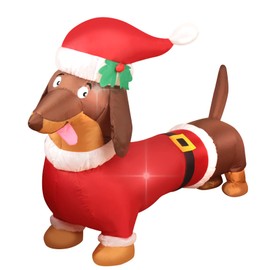 Decfine Christmas Inflatable Weiner Dog Lighted Blow Up Christmas Dachshund Dog Yard Decoration with Built in Fan and Anchor Ropes 5 Feet Long (Weiner Dog)