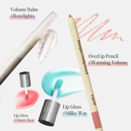 espoir Plumpies Lip Colloection OverLip Pencil #Warming Volume │Pencil Type Color Lip Liner with Plumping Effects │ Sharpener Included for Define Lip Lines │ Voluminous Lip Makeup with MLBB Color