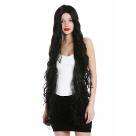 WIG ME UP - VK-40-1B Women's Wig Extremely Long Rapunzel Light Curly Wavy Middle Parting Black