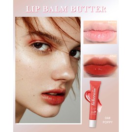 Lip Butter Balm Cherry Red Lip Gloss, Shea Butter Tinted Lip Balm, Lip Glowy Balm Hydrating Lip Mask,Natural Plumping Butter Lip Gloss for Dry Cracked Lips,Vegan Glossy Non-sticky Lip Care Moisturizer