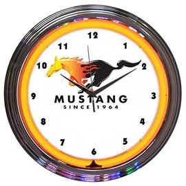 Blue Oval Industries Flaming Running Horse Orange Light Up Neon Wall Clock 15-Inch Made for Mustang