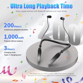 Lecefty Neckband Bluetooth Headphones, 200H Extra Long Playtime Wireless Stereo Neckband Earbuds with Microphone, Waterproof Balanced Armature Drivers in Ear Headset for Sports/Workout (Silver)