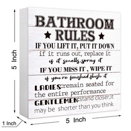 Funny Rustic Bathroom Wood Sign Bathroom Rules Wood Block Sign for Bathroom Shelf Toilet Restroom Home Tabletop Desk Decor,Farmhouse Bathroom Wooden Box Sign