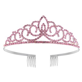 Crystal Tiara Crowns for Women Girls Princess Elegant Bridal Crown with Combs Women's Headbands Wedding Prom Birthday Pageant Party Gift (Pink)