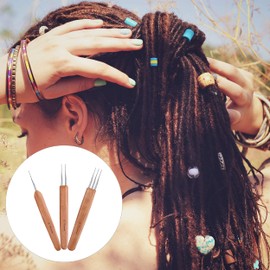 3 Pieces Crochet Needle Hair, Crochet Hook Bamboo Dreadlocks Needle Weaving Crochet for Hair Braiding, Latch Hook Crochet Needle for Kids Adults Braid Hair