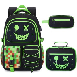 FIXITOK Backpack for Boys, 3PCS Cool Kids Boys Backpack with Lunch Box Pencil Case, Backpacks for Kids with USB Charging Port, School Backpacks for Teens Boy Kindergarten Elementary Middle School