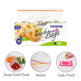 WRAPOK Small Freezer Bags Ziplock Sandwich Food Bags Reusable Snack Lunch Bag for School Kids - 6.3 x 4 Inch(50 Count)
