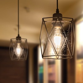 IMPIOIO Black Pendant Light Over Table Cage Blown Clear Seeded Glass Farmhouse Hanging Light Fixture Industrial Adjustable Cord for Kitchen Island Dining Room Above Sink