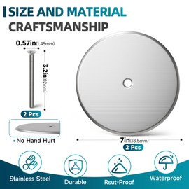 Wuno Shop 7 Inch Cleanout Cover Plate, Round Cleanout Plug Access Hole Covers, Blank Flat Cover Plate for Useless Hole in Floor Drain/Ceiling/Drywall, with Large Securing Screw, Stainless Steel- 2 Pcs