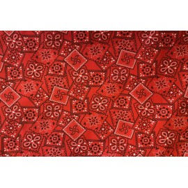 Red Bandana, Cotton Fabric, Fat Quarter, FQ 18" Long x 21" Wide