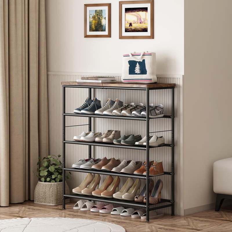 INGIORDAR Shoe Rack Organizer 5 Tier Metal Organizer Shelf with