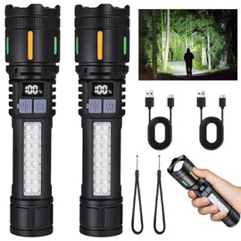 Rechargeable LED Flashlights High Lumens - 3000LM Super Bright Tactical Flashlight with Cob Sidelight, 5 Light Modes, IPX6 Waterproof, Powerful Flash Light for Camping Home Emergencies（2 Pack）