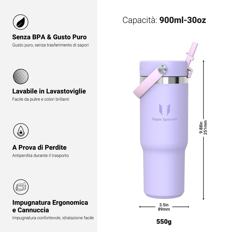 Sparrow Borraccia Termica 900ml - Twistpath Borracce con Tappo Flex