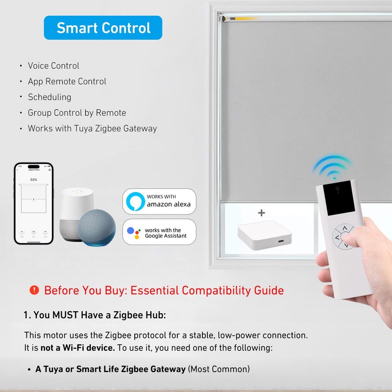 AM22 Zigbee Smart Roller Shade Motor for 32mm Tubes -