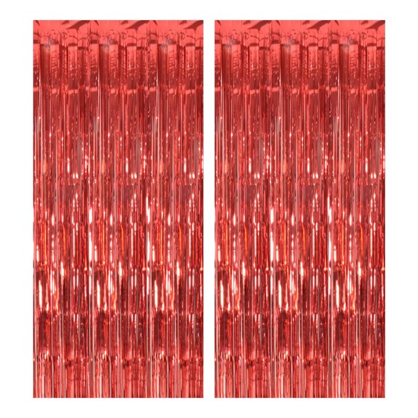 Red Foil Fringe Curtain Backdrop Curtain, Red Tinsel Curtain Party